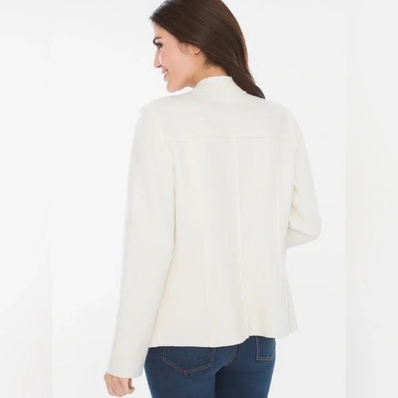 CHICOS Sz 1 (M-8/10) Ivory Military Jacket Boiled Wool Luxury Preppy Old Money - Picture 3 of 14